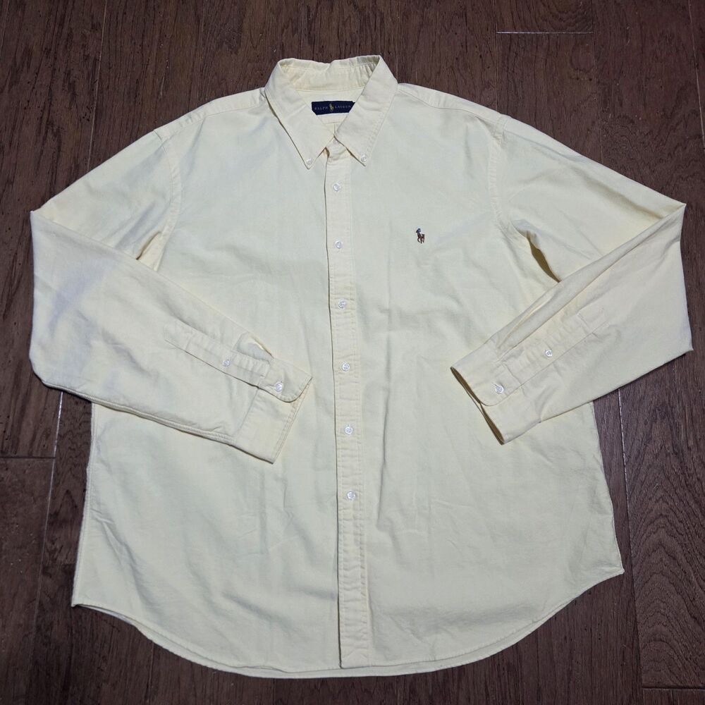 Polo Ralph Lauren Shirt Mens 2XL Yellow OCBD Oxford Flesh Pony Preppy Ivy